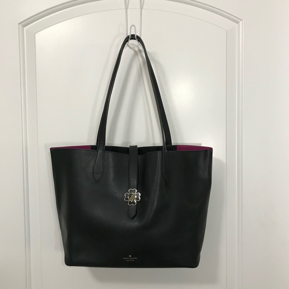 Kate Spade Kaci Medium Black Tote with Pink Lining NWOT